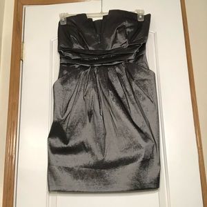 Metallic gunmetal strapless dress